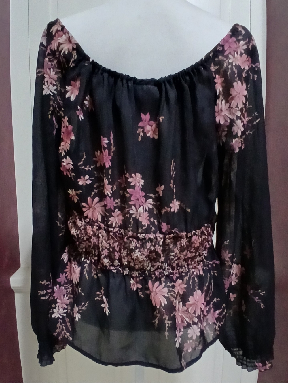 Vintage AGB Byer California Size M Black Pink Floral Mesh Y2K Blouse Top - Picture 7 of 7